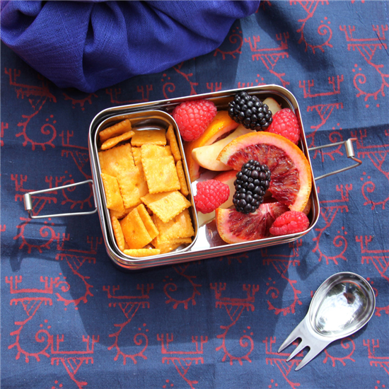 RVS lunchbox met vakjes 3 in 1 met fruit erin