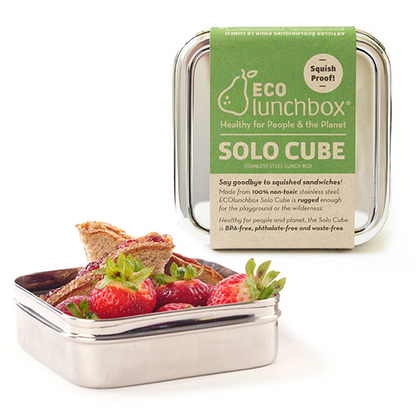 RVS lunchbox solo cube met brood en fruit erin