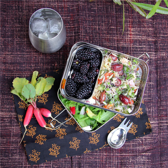 RVS lunchbox met vakjes 3 in 1 Giant met fruit en salade erin