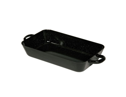 Handgemaakte emaille ovenschaal zwart met handvaten